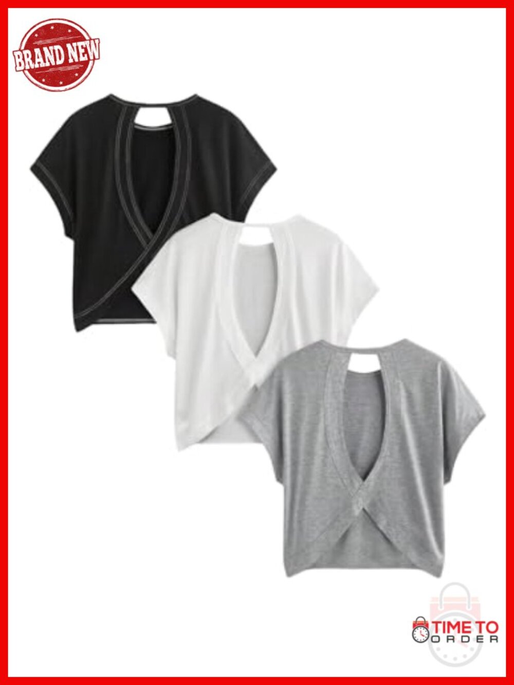 3 Pack Open Back Cut Out T Shirts Short Sleeve Crew Neck Summer Tees